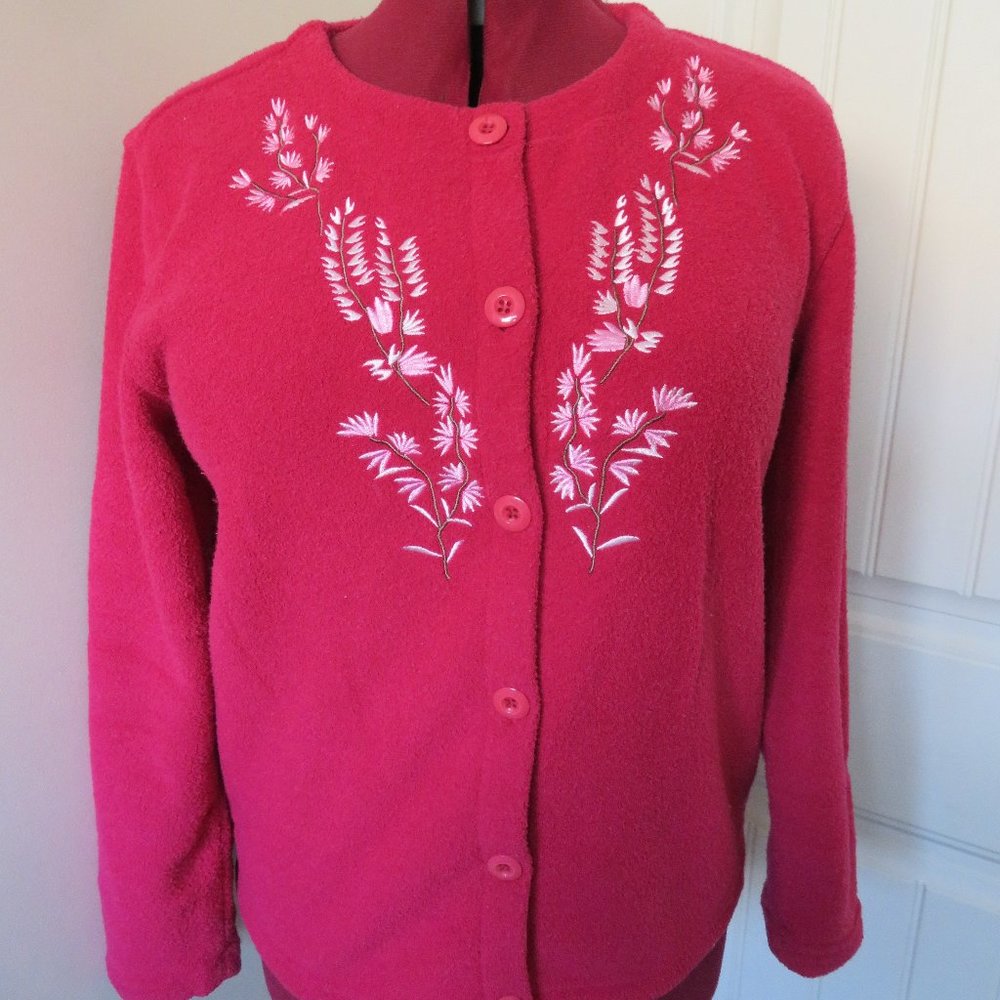 PURE ALASKA Red Cardigan Floral Embroidery MEDIUM (114J)